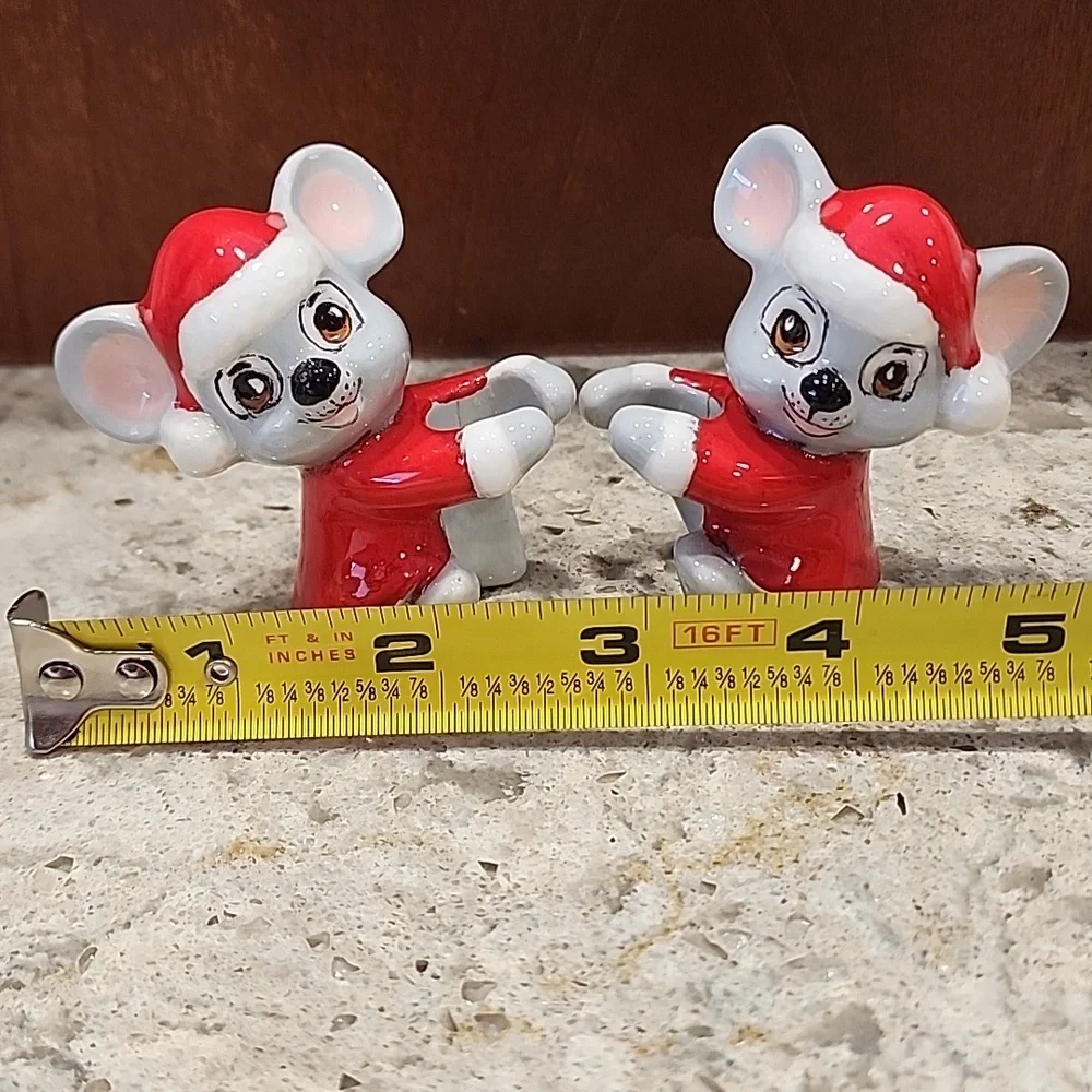 Vintage Ceramic Christmas Mice Mouse Candle Stick Hugger Climber Santa Holiday